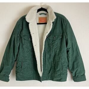 Levi’s Jacket Men’s Green Sherpa Lined Corduroy Trucker Type III snaps Size M